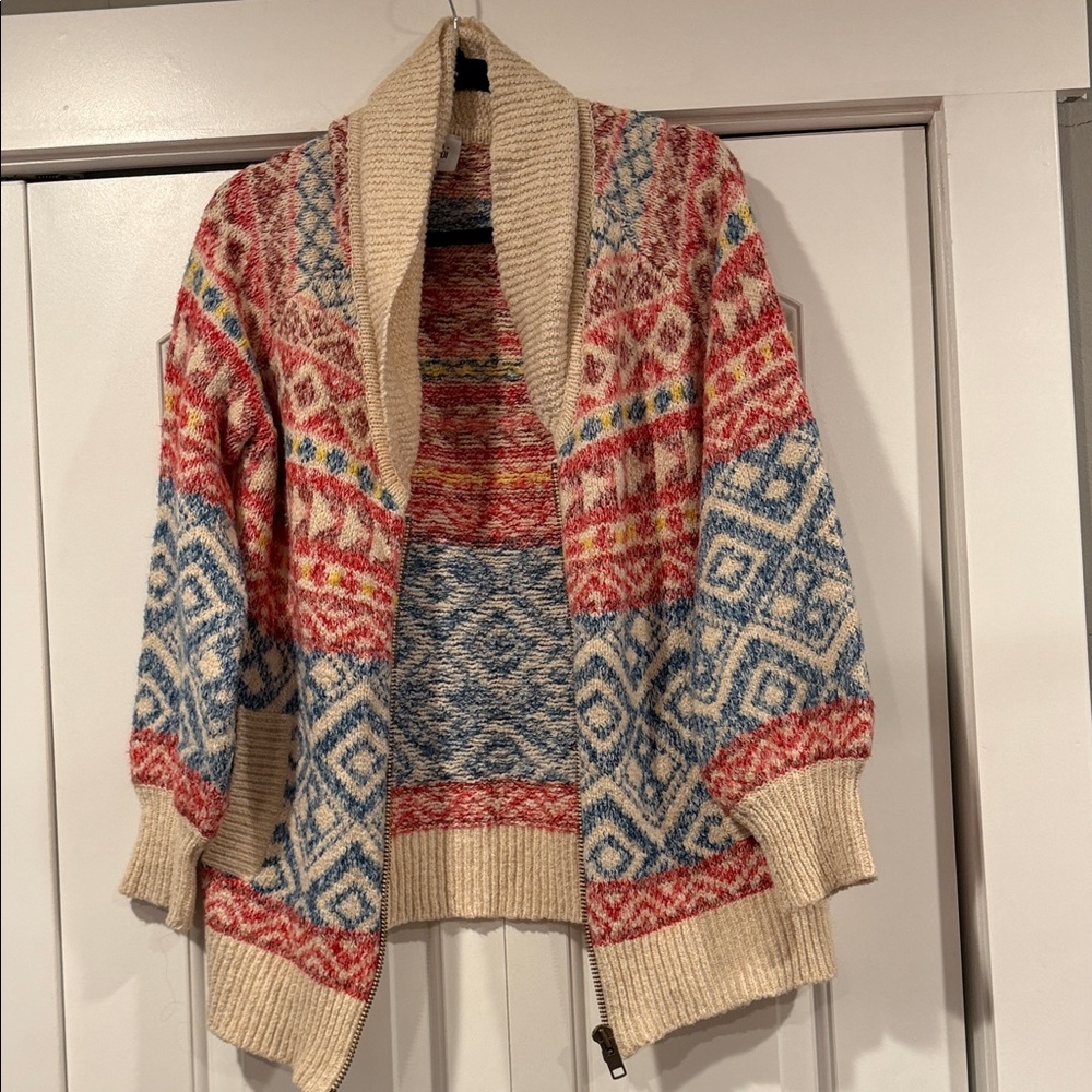 CAbi Multicolor Patterned Cardigan medium‎ zip